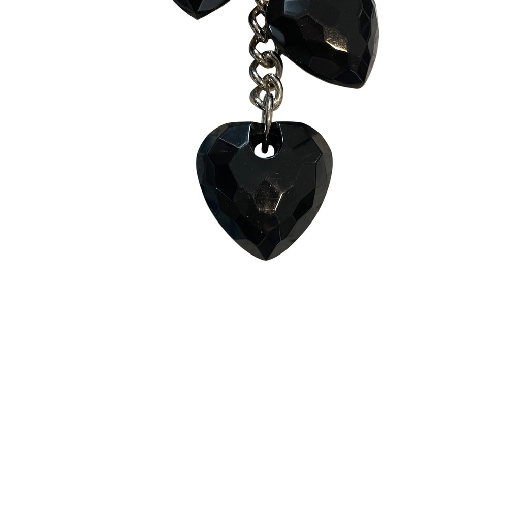 Kathy Van Zeeland Black Faceted Heart Bag Charm Keychain Silver Tone Y2K - Picture 3 of 3